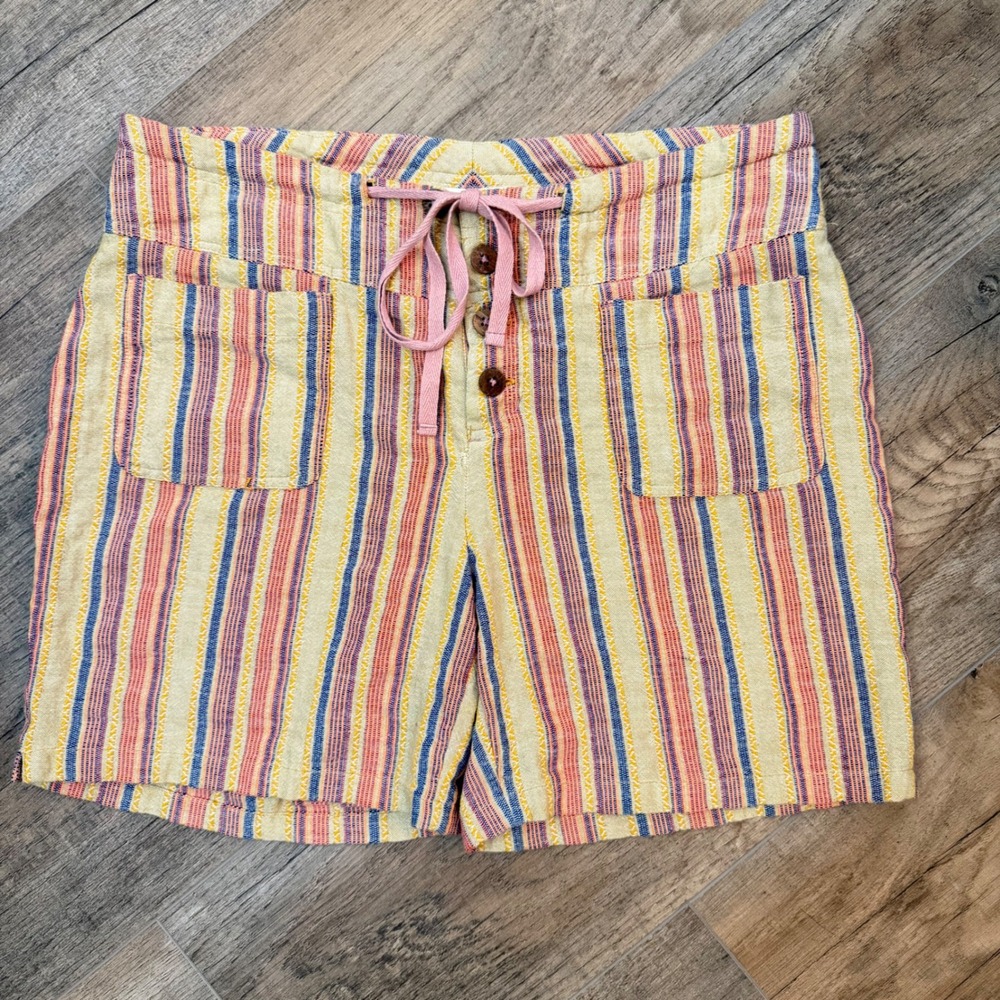 Sundance Women 4 Multi-Color Striped Cotton Linen Shorts Button Fly Boho Natural